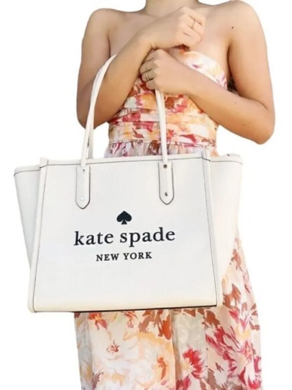 Kate Spade Ella Large White Leather Logo Tote New Without Tags